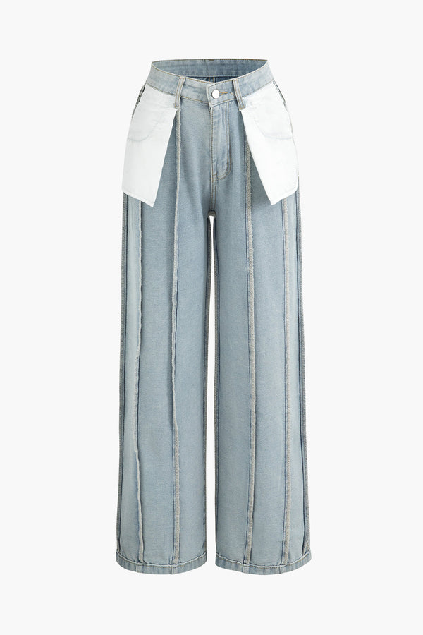 Contrast Panel Denim Pantolon