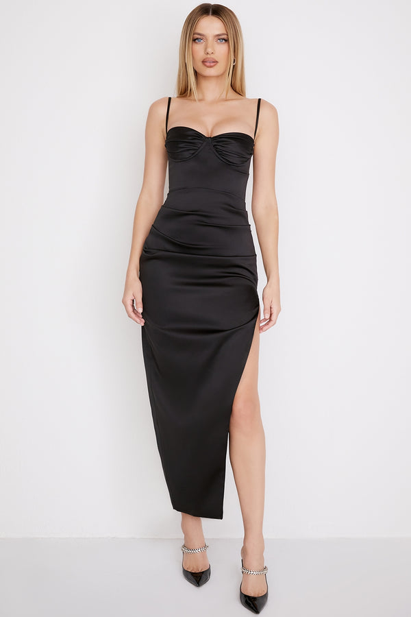 Midnight Satin Luxe Maxi Elbise