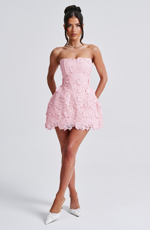 Blossom Lace Strapless Mini Elbise