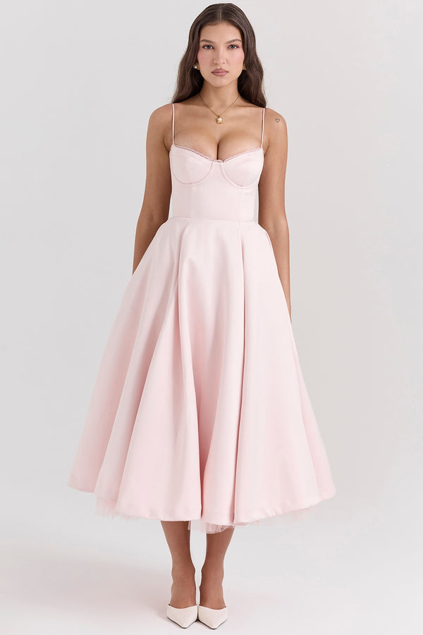 Amora Blush Satin Gown Midi Elbise