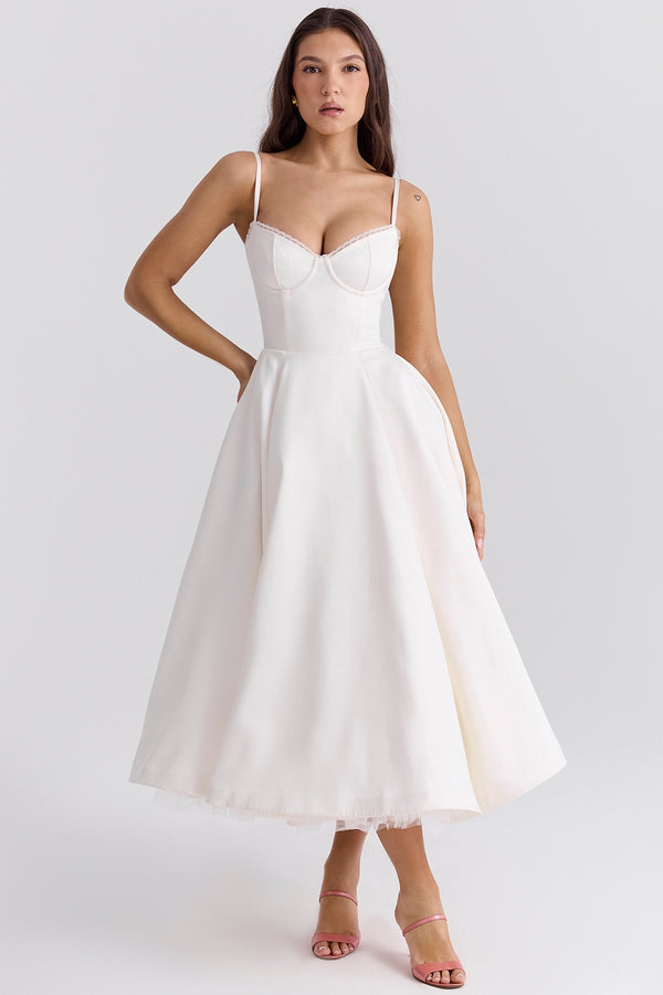 Isabella Ivory Layered Tulle Gown Midi Elbise