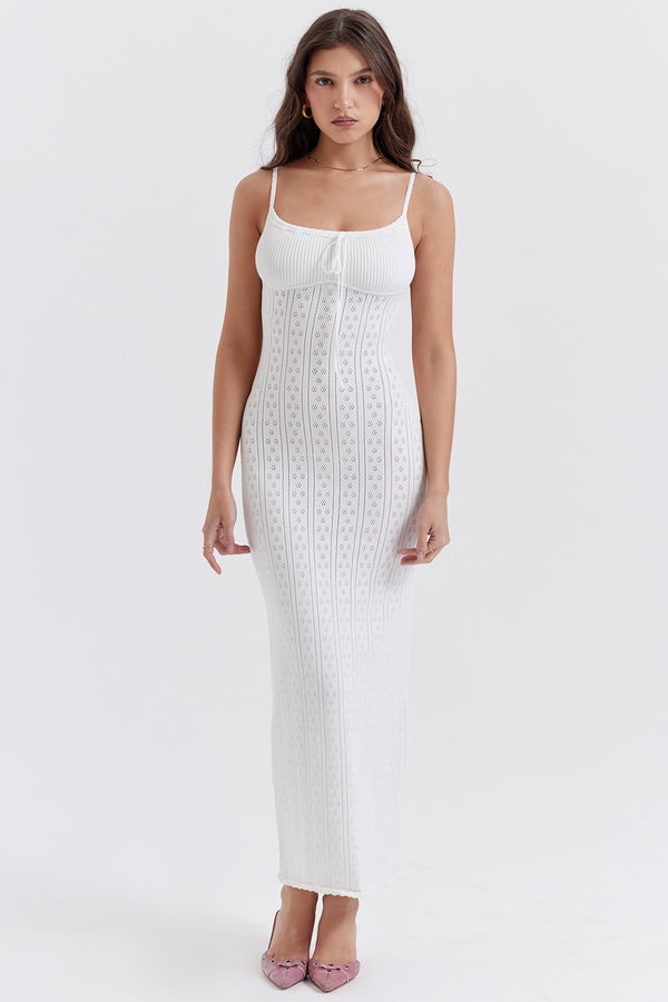 Ivory Knit Detailed Maxi Elbise