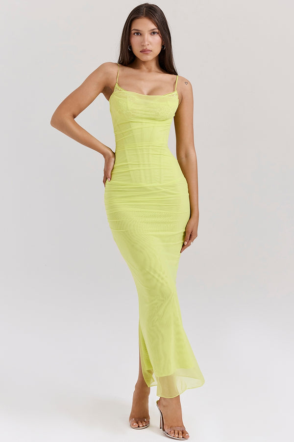 Citrine Satin Drape Maxi Elbise