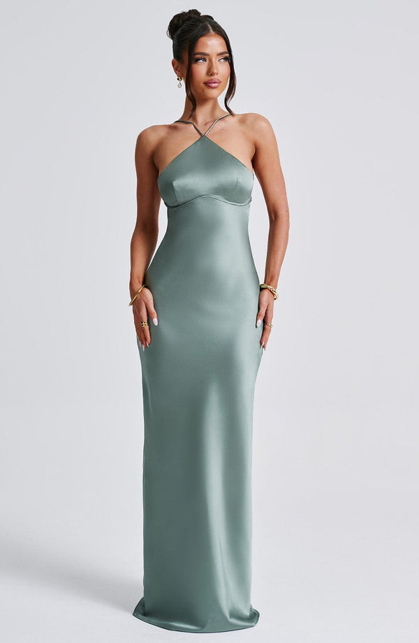 Sinead Halter Yaka Sage Maxi Elbise