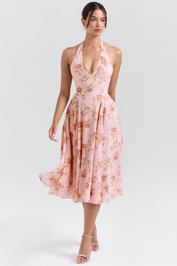 Calista Floral Halter Midi Elbise