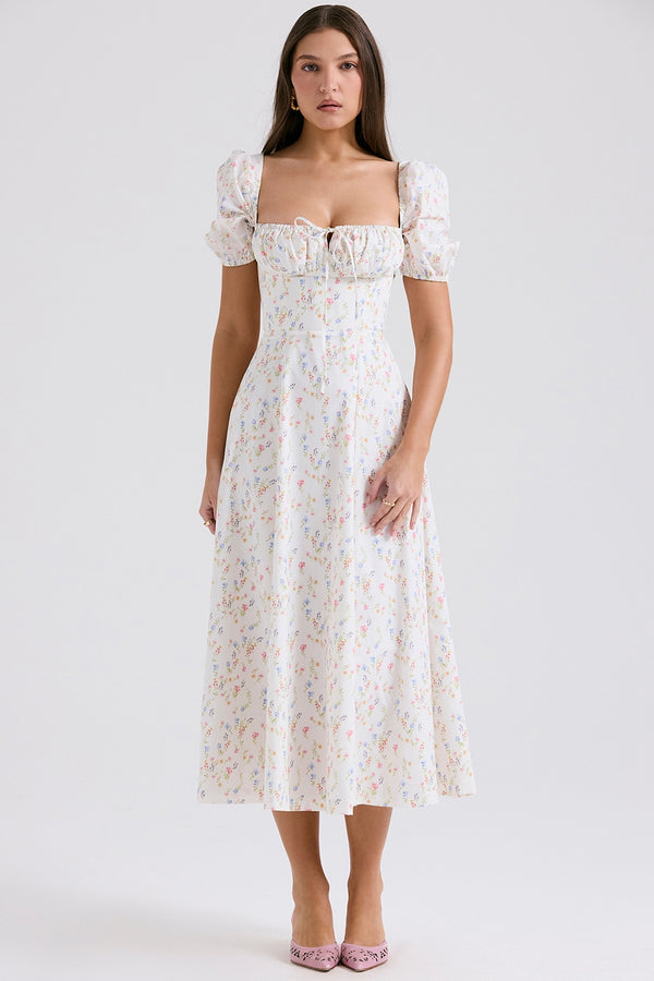 Petal Dream Puff Sleeve Midi Elbise